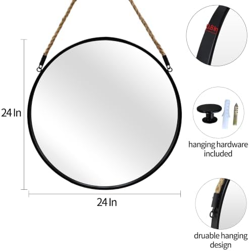 POZINO 24" Round Wall Mirror - Image 3
