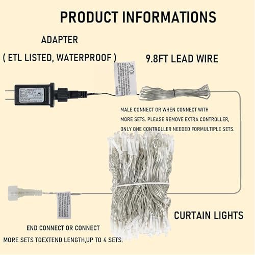 Dazzle Bright 300 LED Curtain String Lights, Christmas Fairy Lights - Image 5