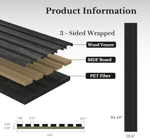 MISSDAY Wood Slat Acoustic Wall Panels, 4 Packs 94.5" x 12.6" Black Soundproof - Image 5