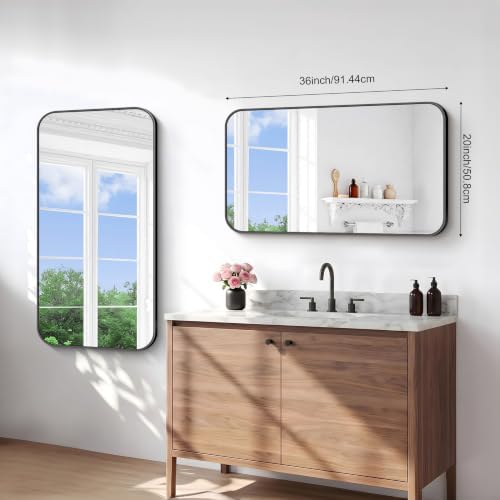BONEWEI 20x36 inch Bathroom Mirror, Wall Mounted Bathroom Frame Vanity Mirror - Image 7