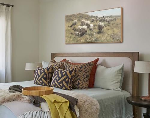 Farmhouse Framed Wall Art, Vintage Sheep on the Dunes Picture, 20x40 Inch - Image 3