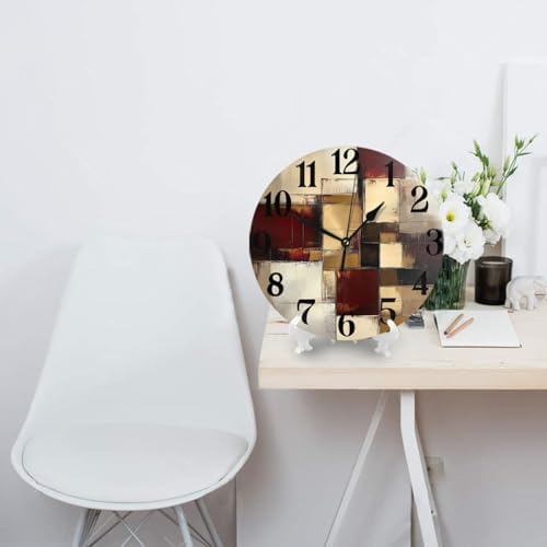 Beige and Burgundy Abstract Blocks Clock - Image 2