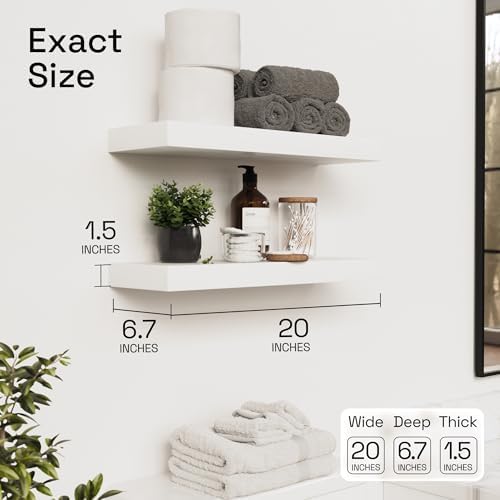 Solid Wood Floating Shelves for Wall 20 Inch White, Wooden Bathroom Shelf - Image 2