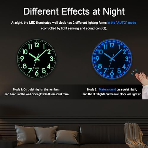 JoFomp LED Wall Clock for Bedroom Night Glow, 12 Inch Silent Wall Clocks - Image 3