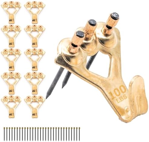 PHS 100 lb Brass Picture Hanging Hooks by PictureHangSolutions