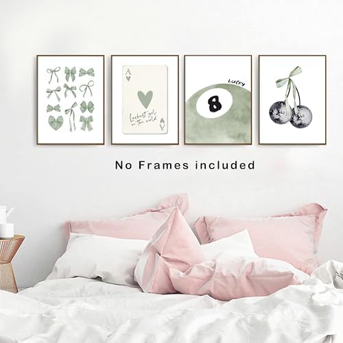 okaxscm Sage Green Coquette Trendy Preppy Wall Art Prints Set of 4, Coquette - Image 4