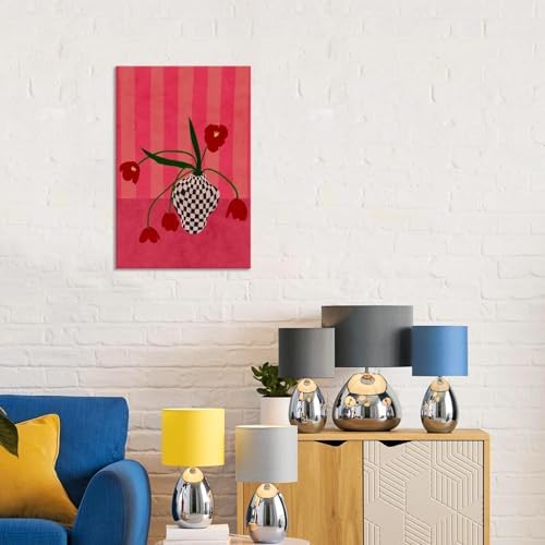 Contemporary, Eclectic Canvas Wall Art Tulips In A Checkered Vase Prints Poster - Image 2