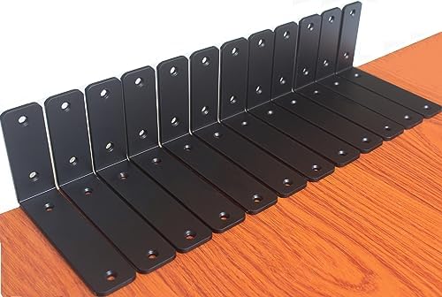 20 Pack - L 6" x H 4" x W1.5, 5mm Thick Black L Shelf Bracket, Iron Shelf by MHMYDZ