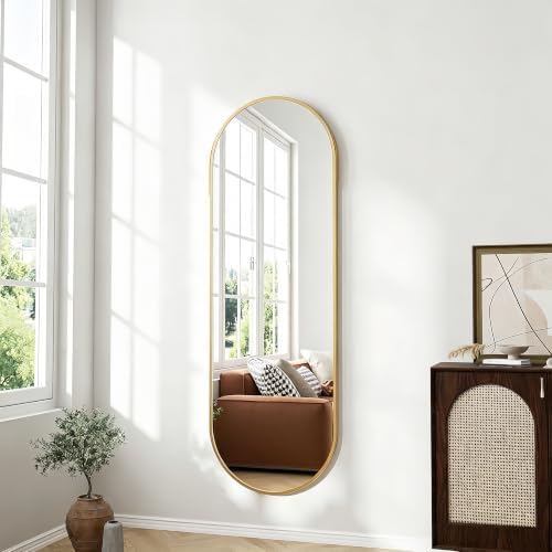 Dewfig 48"x16" Full Length Mirror, Oval Wall Mirror, Leather Strap - Image 3