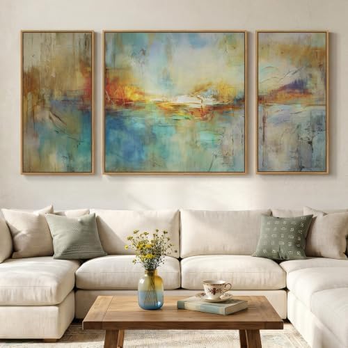 Extra Large Framed Blue Orange Abstract Wall Art by Cuspin