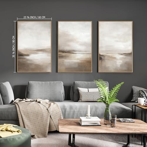 SAFERRYHOME Neutral Abstract Landscape Shapes Wall Art, 3 Panels 24x36 Inch - Image 3