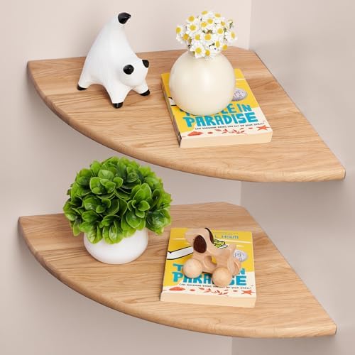 Floating Corner Shelves for Wall Set 2 16inch Solid Oak Rounded Corner Shelves by GIEANOO
