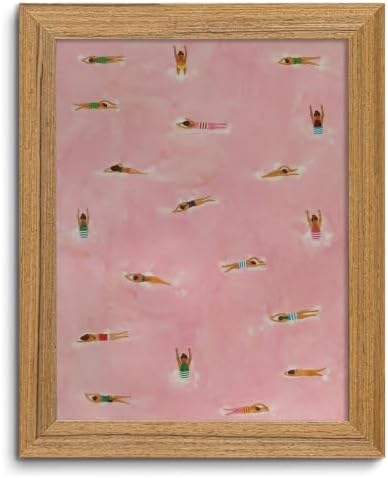 Framed Pink Swimming Pool Wall Art Summer Swimmer Canvas Print Decor by ZMDDYSWallArt