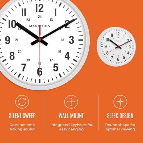 MARATHON 10-Inch Silent Sweep Analog Wall Clock - Image 3