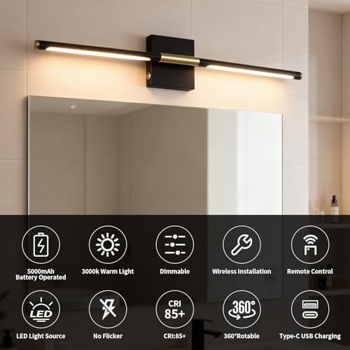 27 in Battery Operated LED Wall Sconces, 10000mAh Rechargeable, 2 Pack - Image 3