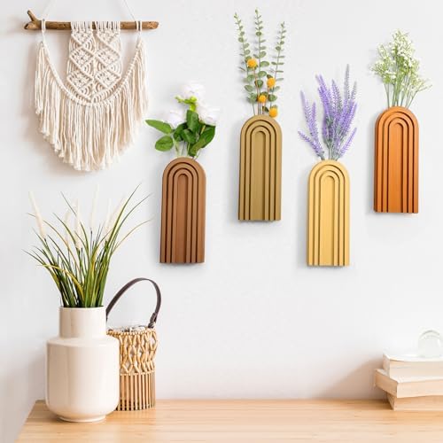 Ziliny 4 Pack Boho Wall Planters Wood Hanging Vases Indoor, Mixed Colors - Image 4