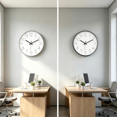 2 Pack Black&Silver Wall Clock 12" Silent Wall Clocks Battery Operated - Image 4