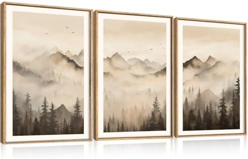 Neutral Misty Mountain Forest Framed Canvas Wall Art-16"x24"x3 - Image 5