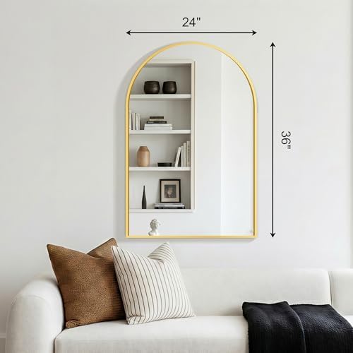 FGU Arched Bathroom Mirror for Over Sink 36"x24" Gold Vanity Mirror - Image 6