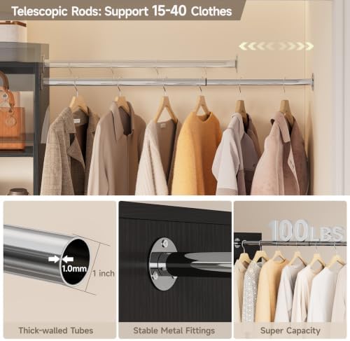 Walk-in Closet System, Wall Mounted Garment Rack, Closet Shelving Black - Image 6