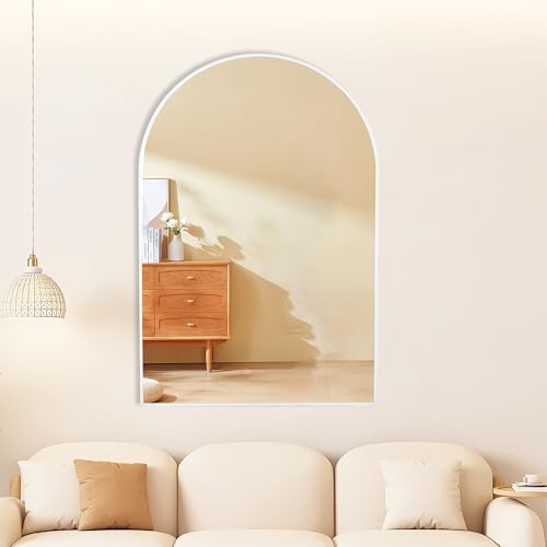 White Arch Bathroom Wall Mirror, 20 x 30 Inch Arched Vanity Modern Mirror - Image 3