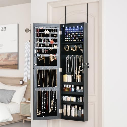 Full Length Mirror Jewelry Cabinet Organizer Lockable Door Wall-Mounted Jewelry - Image 5