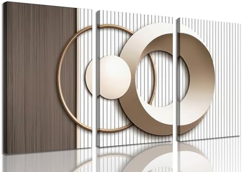 3PCS Modern Geometric Wall Art Set Gold and Beige Abstract Canvas Prints by Unknown