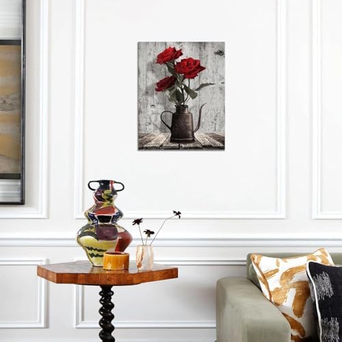 Red Rose Canvas Wall Art: Rustic Black Grey Flower Framed Bedroom Decor - Image 6