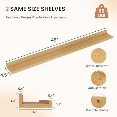 Dreamland Picture Ledge Shelf for Wall, Floating Shelves Set of 2, 48 Inch Long - Image 3