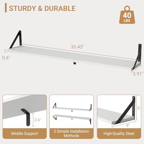 Heimlove Floating Shelves for Wall, 36 Inch Long Wood Floating Bookshelf Set of - Image 2