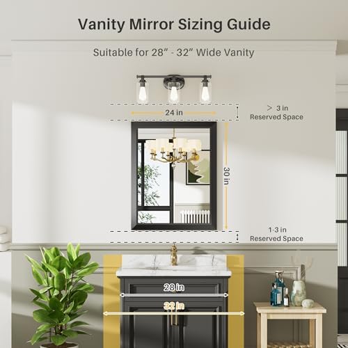Briivue Black Metal Framed Bathroom Wall Mirror, 24x30 Inch - Image 2