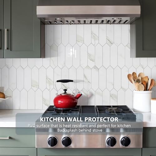 Vamos Tile 1 Sheet Glossy White Marble Backsplash Tile Peel and Stick, 12.8 x - Image 2