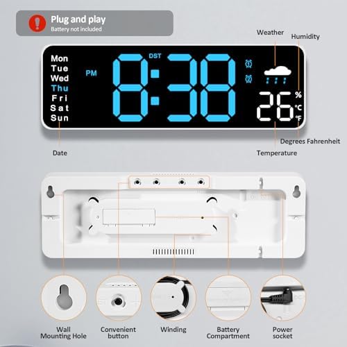 Digital Wall Clock, Digital Clock Large Display, Corded Alarm Clocks - Image 6