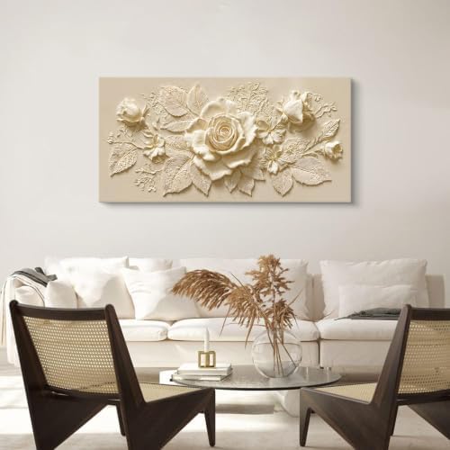 Modern Elegant Cream Flower Canvas Wall Art - Image 5