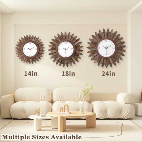 Honiway 24 Inch Large Wall Clocks Battery Operated Silent Rustic Wood Boho - Image 2