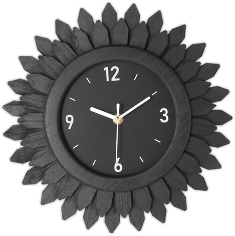 Honiway Wall Clock Battery Operated 12 Inch Rustic Wooden Boho Sunburst by Honiway