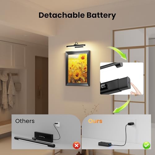 Battery Operated Picture Light, Remote Control Dimmable 3 Color Temps 350LM - Image 2