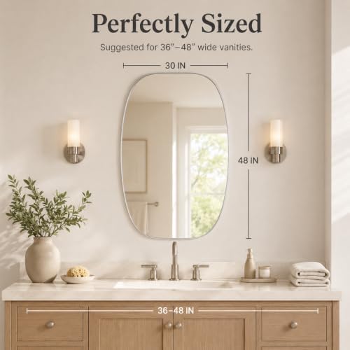 USHOWER Silver Oval Bathroom Mirror 30x48 Inch - Image 5