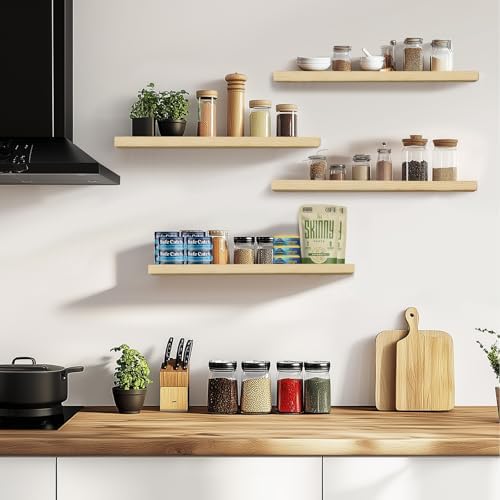 16x5.8x0.8in Floating Wall Shelves Rustic Solid Wood 4-Pack - Image 5