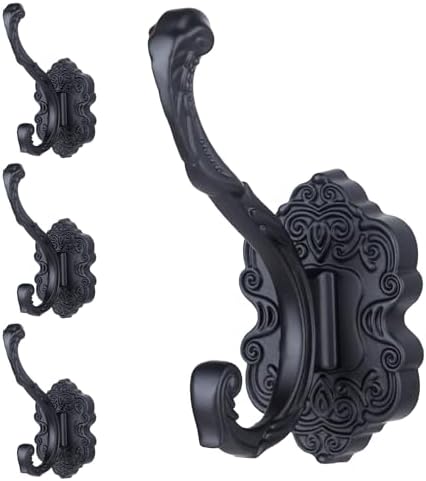 4 Pcs Black Coat Hooks Wall Mount, Matte Metal Hat Hooks by HAERITER