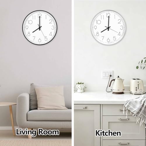 Silver & Black Wall Clock 2 Pack 12 Inch Silent Battery Operated Clocks - Image 4