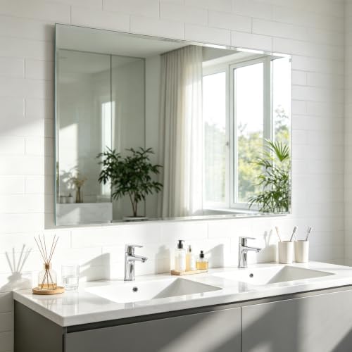 Frameless Wall Mirror Beveled Edge 48” x 30“ Bathroom Mirror by Ruomeng
