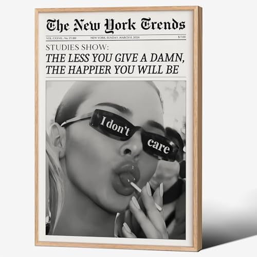 Trendy Black and White Newspaper Wall Art 20x30 in Wood Grain Frame Vintage by Unknown