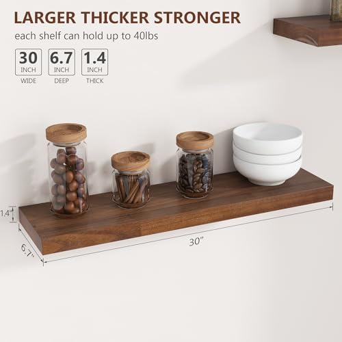 fuqing 30 Inch Floating Shelves 6.7'' Deep Dark Wood Wall Shelves Set of 2 - Image 3