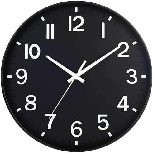 HZDHCLH 12 Inch Silent Wall Clock Battery Operated Non Ticking Black by HZDHCLH