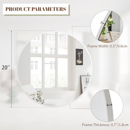 BEAUTYPEAK 20 Inch Round Mirror, Metal Frame Circle Mirror - Image 4