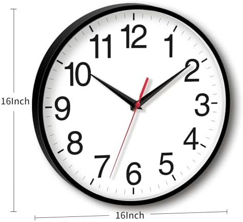 Rohioue Wall Clock Analog 16 Inch Black Battery Operated Silent Clock - Image 3