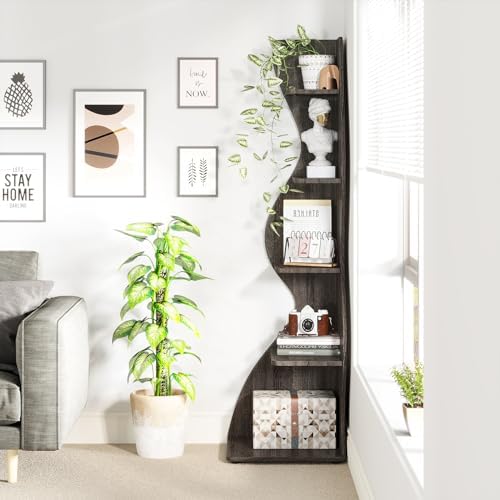 Tribesigns Corner Shelf, Modern 5-Tier Wall Corner Bookshelf, Stylish Corner - Image 5