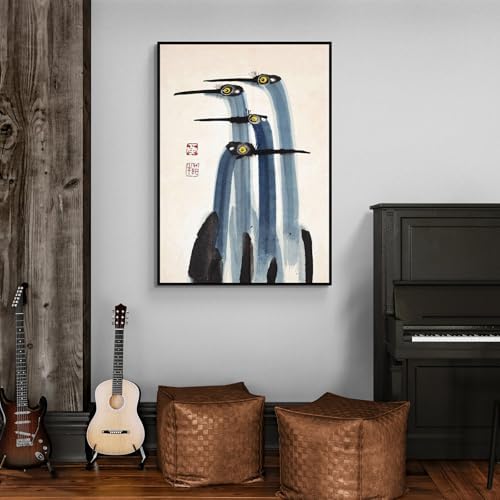 Vintage Japanese Crane Black Framed Poster Antique Asian Bird Canvas Wall Art - Image 6