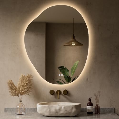 Keonjinn Asymmetrical LED Bathroom Mirror 30 x 36 Inch, HD Tempered Glass by Keonjinn